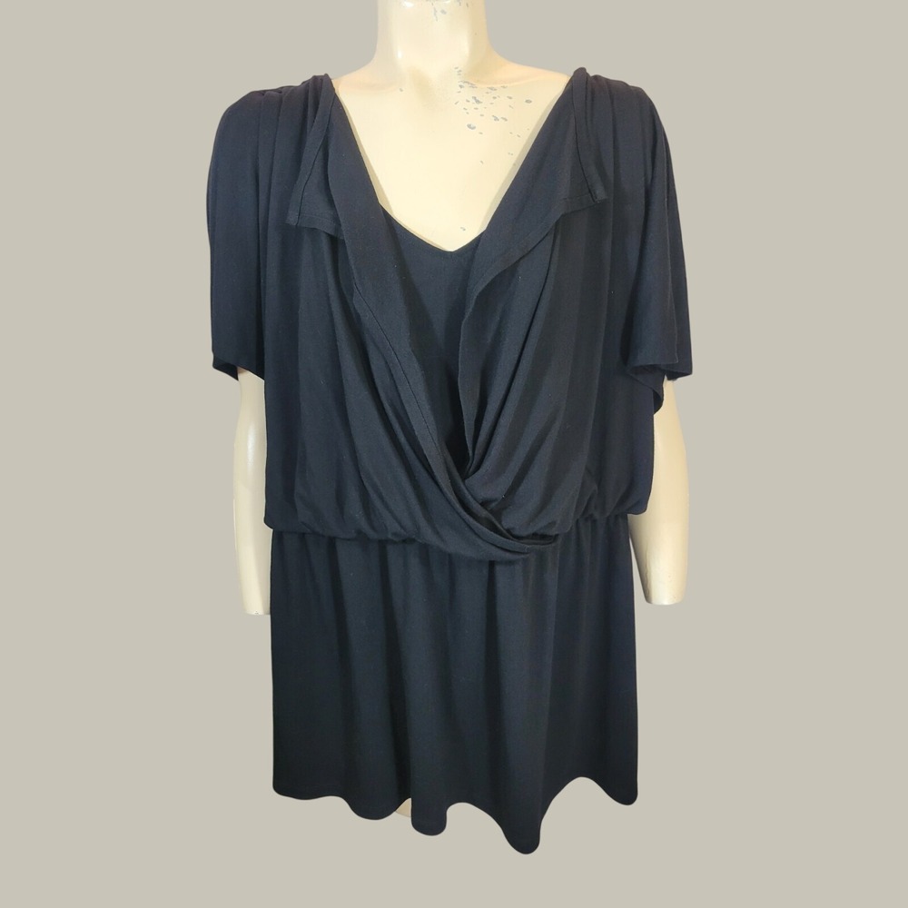 Lane Bryant Blouse Tunic Draped Surplice Elastic Waist Minimalist Black 22/24